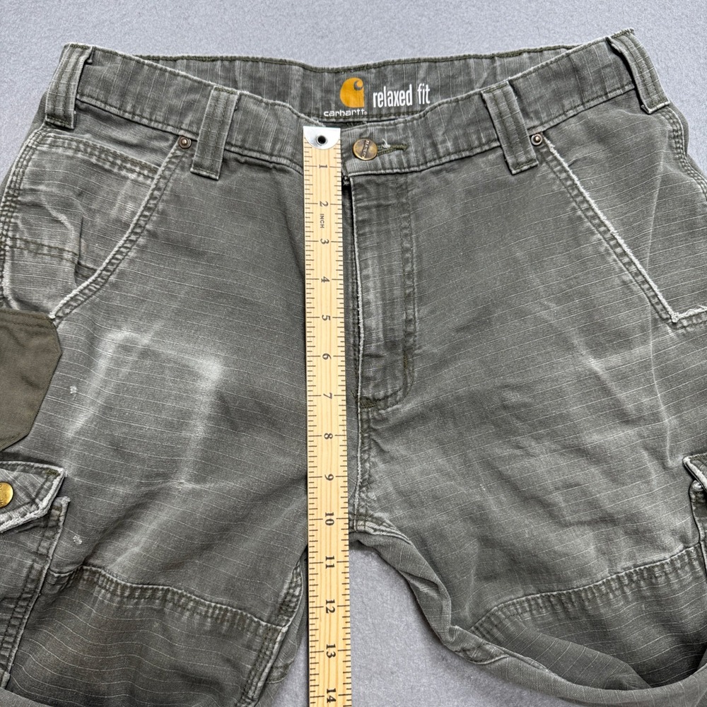 Carhartt Cargo Pants Mens 34x31 Olive Green Double Knee Ripstop Workwear Utility - Picture 5 of 12